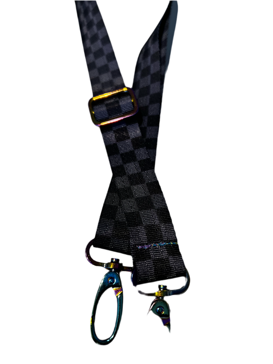 1” grey check crossbody strap