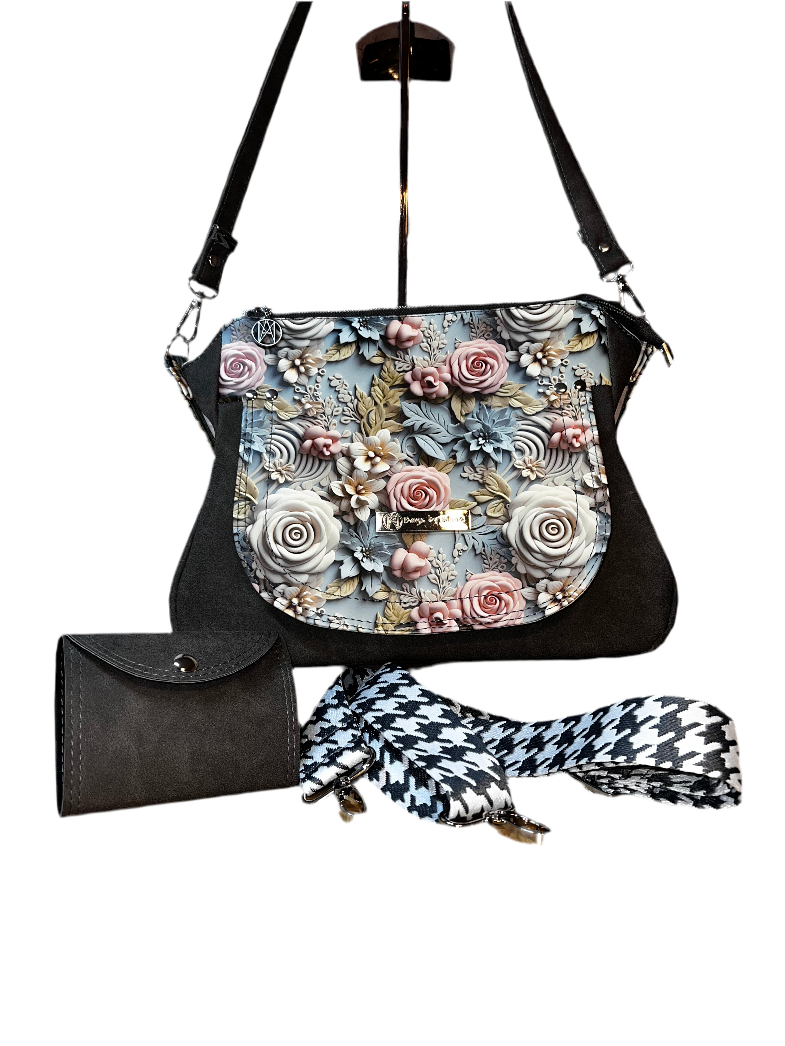 Brightstone grey 3D Floral includes accordion wallet