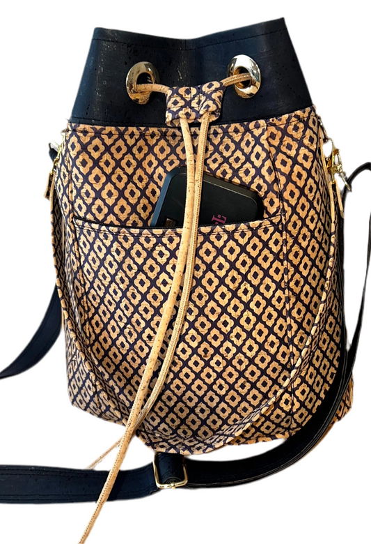Cork Bucket Bag/ Crossbody Navy Diamond