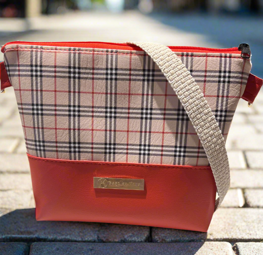 Alyssa boxed tan plaid crossbody