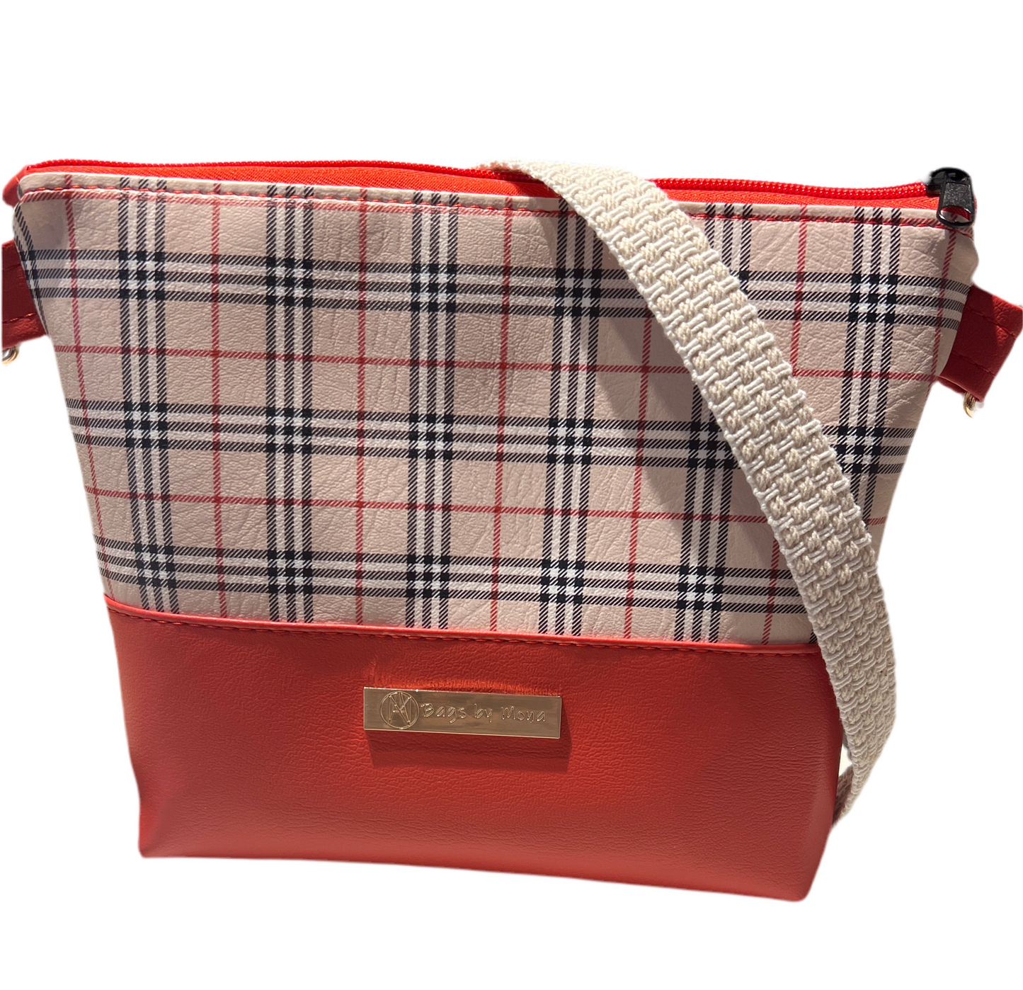 Alyssa boxed tan plaid crossbody