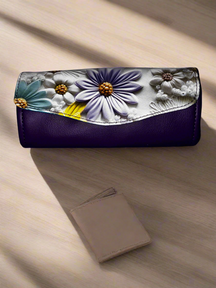 NCW 3D Pastel DAISY wallet wristlet (custom) royal purple