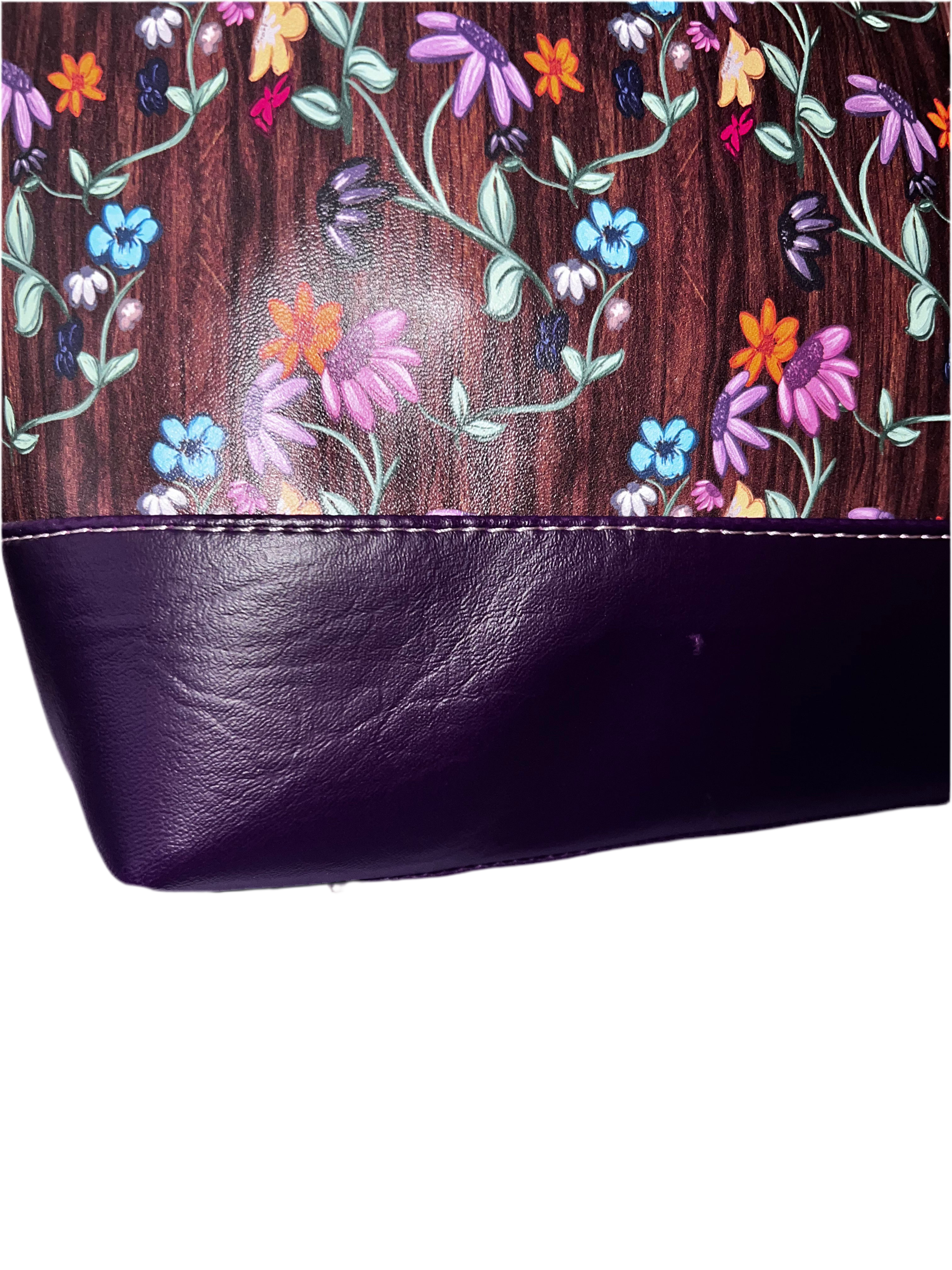 Big B Large Piano Floral and Royal purple Tote (10% larger)