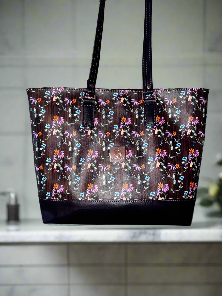 Big B Large Piano Floral and Royal purple Tote (10% larger)