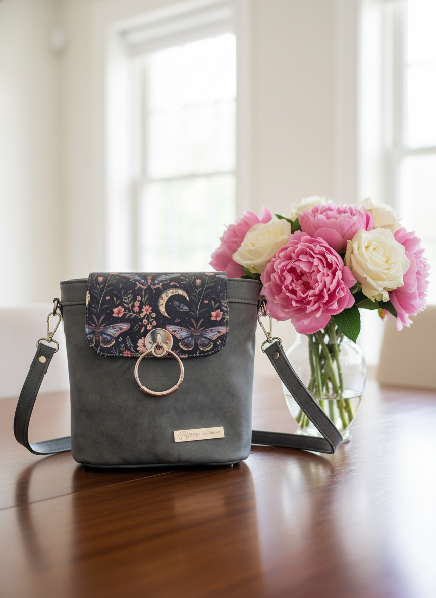 Baby Belle bucket bag (custom) silver hardware HB and moon are custom