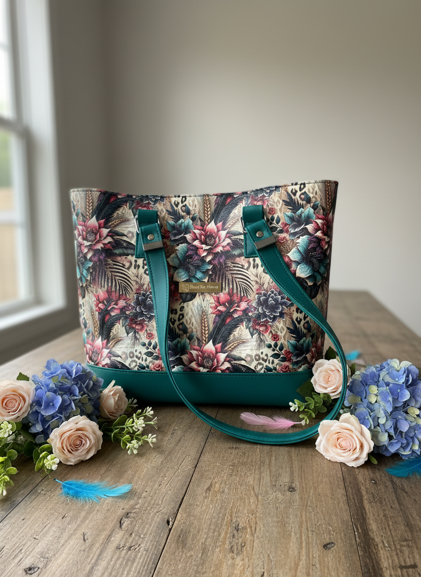 Big B Tote floral animal   And Teal (custom)