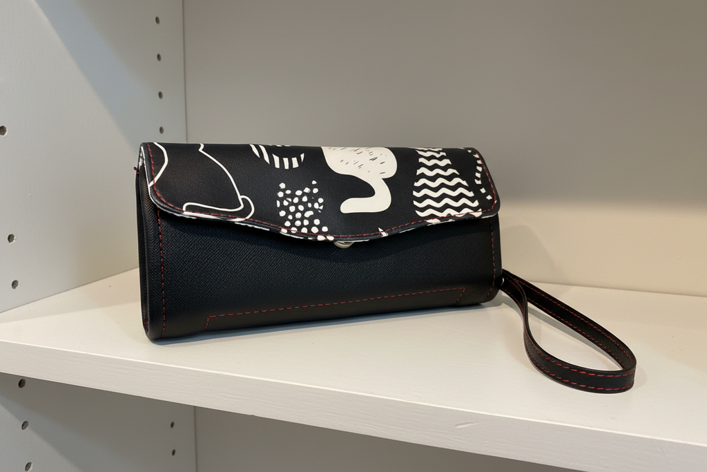 NCW Black Cat wristlet vinyl flap