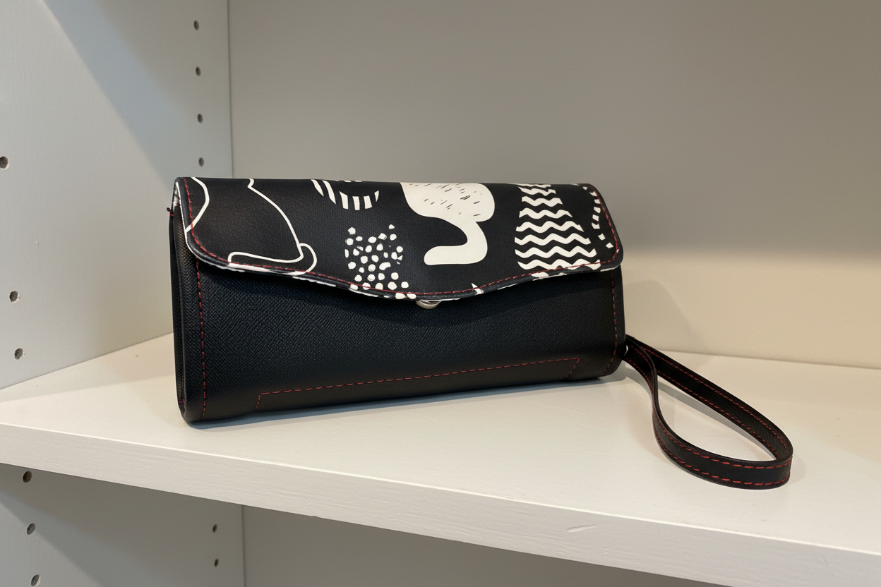 NCW Black Cat wristlet vinyl flap