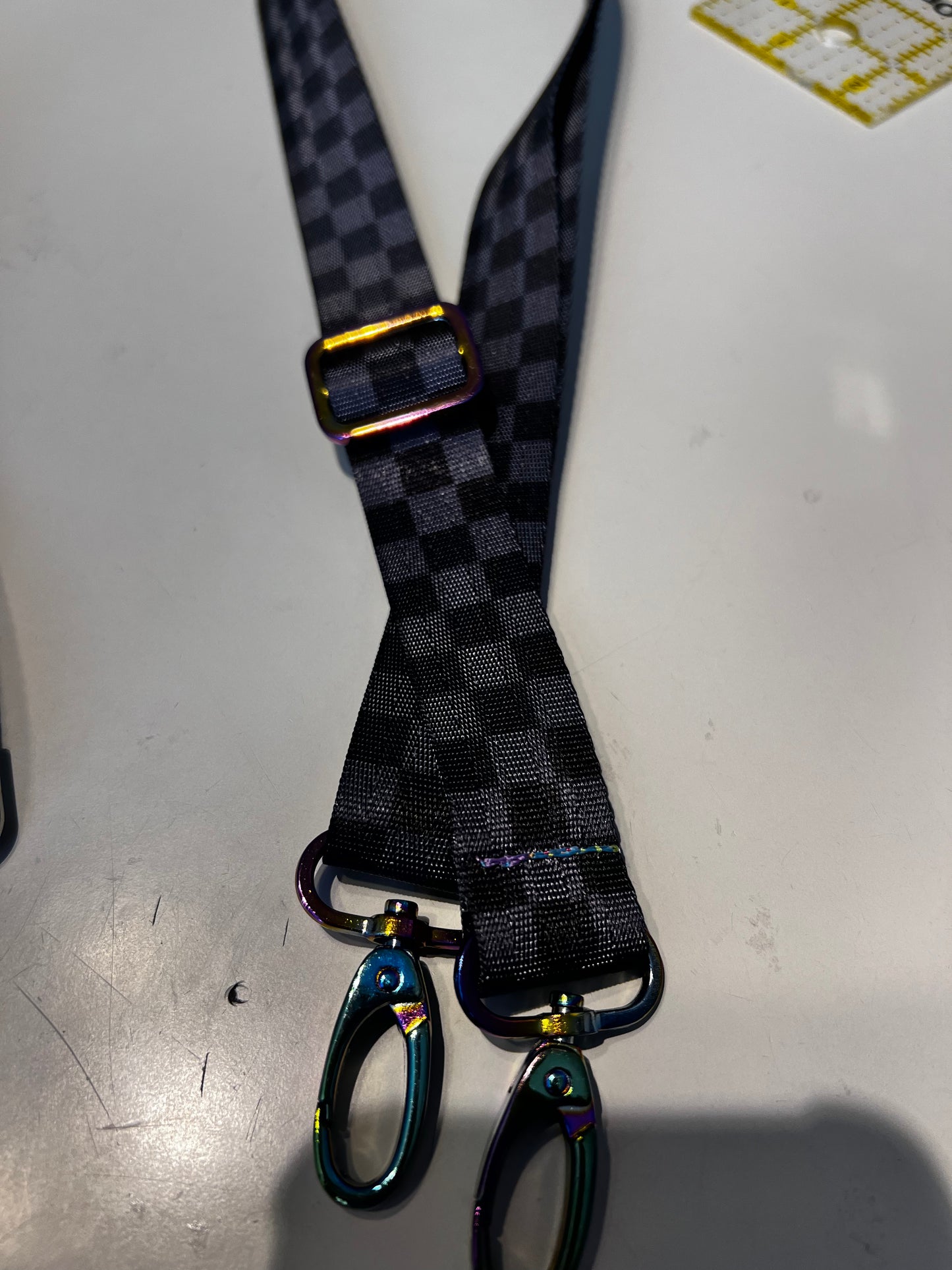 1” grey check crossbody strap