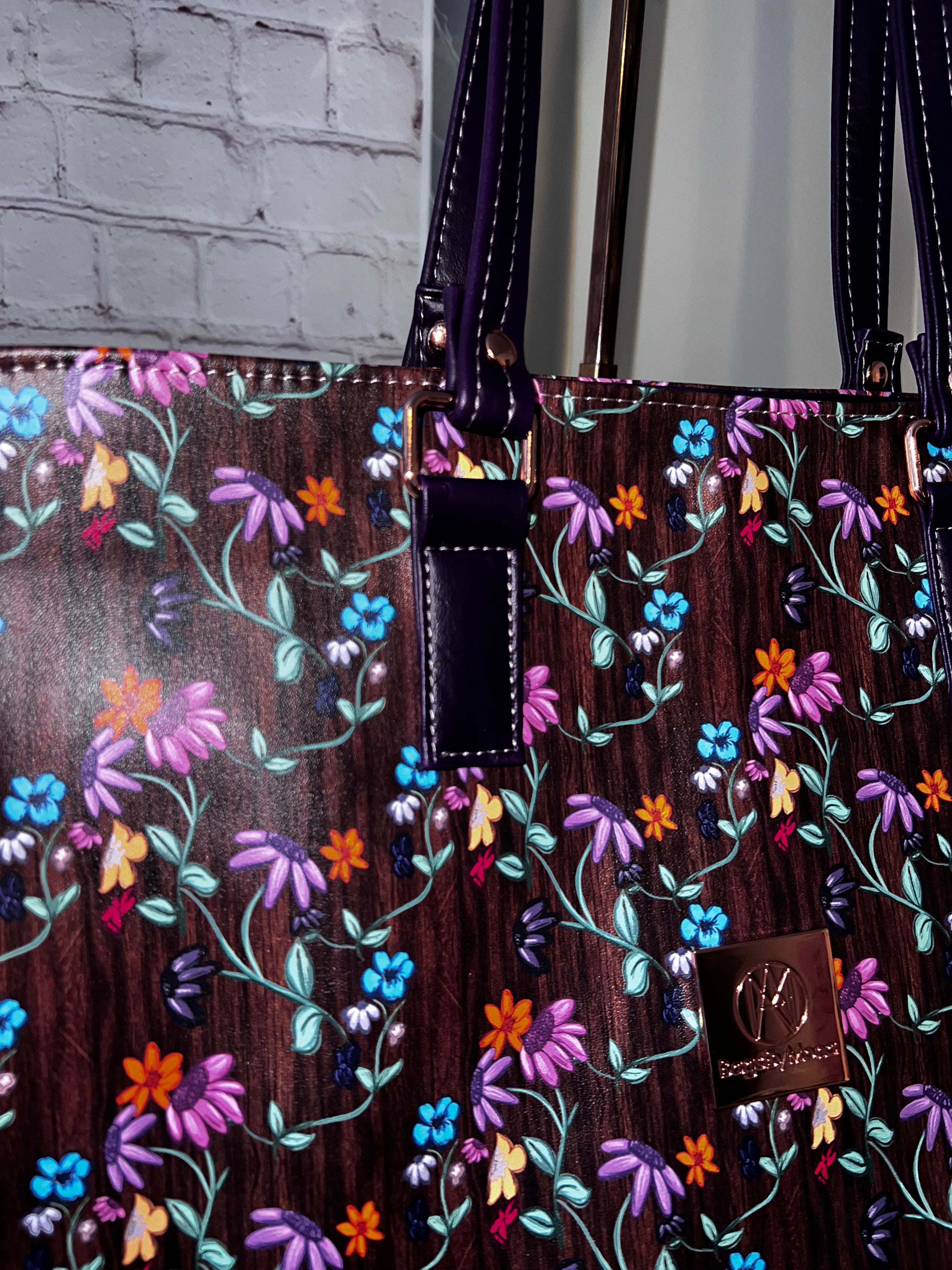 Big B Large Piano Floral and Royal purple Tote (10% larger)