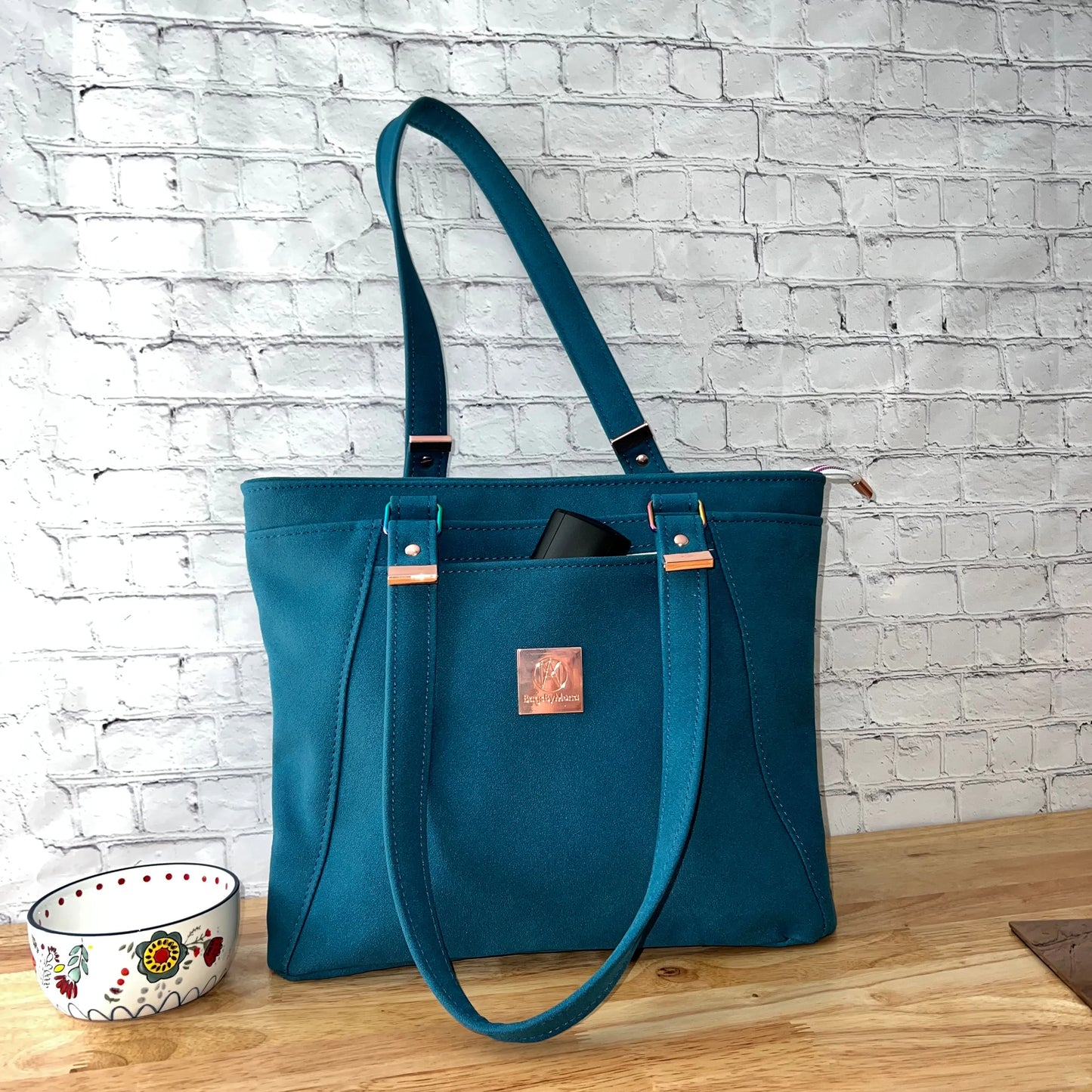 Apothecary Teal Blue Suede Faux handbag
